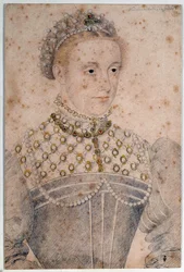 Portrait of Marie Stuart young (1542-1587) Queen of France and Scotland. Pencil drawing by Francois Clouet. 16th century. Chantilly, Conde Museum