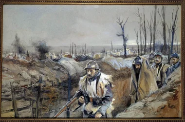 First World War: View of Souchez (Artois); French Soldiers in a Trench