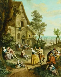 Peasants Dancing and Merry-Making Before a Tavern, a Walled Town Beyond