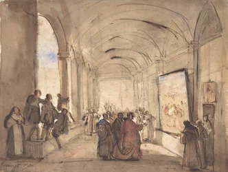 A Cardinal Examining a Painting in a Cloister