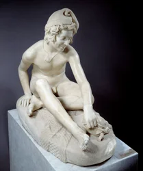Young Neapolitan Fisherman Playing with a Turtle. Marble Sculpture by François Rude (1784-1855), 1831, Paris, Musée du Louvre