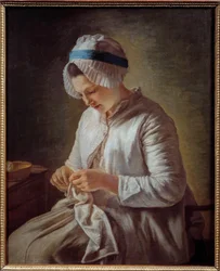 Portrait of a Woman Knitting. Painting by Francoise Duparc (1726-1778)