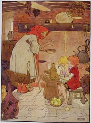 Hansel and Gretel are Fed by the Witch, Illustration from 
