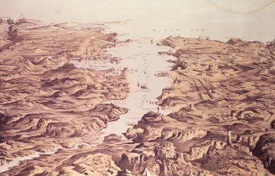 Panoramic View of the North and South Sides of the Harbour and Port of Sebastopol, designed and lithographed by Thomas Packer, pub. by Stannard and Dixon, 1855