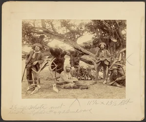 Lispenard Stewart Party, #6 - 5th Ave., N.Y. with Trophies by Old Cedar Tree, Mammoth Hot Springs, Yellowstone National Park
