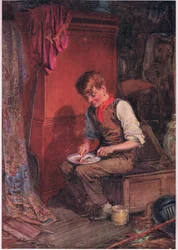 Kit carried a large slice of bread and meat into a corner, and applied himself to disposing of it with great voracity, c.1920