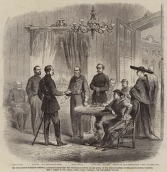 The Revolution in Sicily, General Garibaldi receiving the Neapolitan Envoy, Major Bosco, at his Headquarters in the Senate House, Palermo