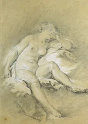 Nude Young Woman Sitting, Asleep