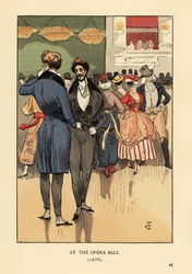 Fops in Coat with Tails, Waistcoat, Tight Pants and White Stockings at the Opera Ball 1835