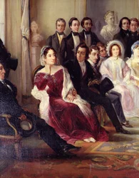 Francois Andrieux Reading his Tragedy Junius Brutus in the Foyer of the Comedie Francaise, 26th May 1828, 1847 (detail)