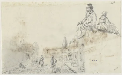 Sketches of a Street and Two Seated Persons