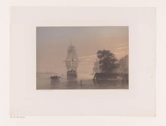 Sailing Ships at a Quay at Sunset
