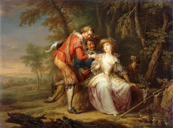 Amorous allegorical Scenes in wooded Landscapes