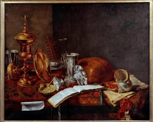 Still Life with Art Objects (Copper Cup, silverware, lute)