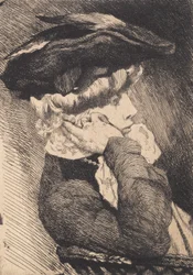 Bust of a Seated Young Lady with Hat, Sharp Profile
