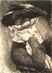 Bust of a Seated Young Lady with Hat, Sharp Profile