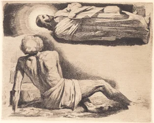 Test Plate: Reclining Man and a Christ Figure Above