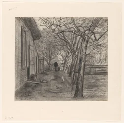 Farmyard with Trees, Woman, and Child