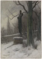 Crucifix in a Snowy Forest
