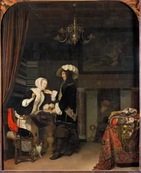 Cavalier in a draper shop