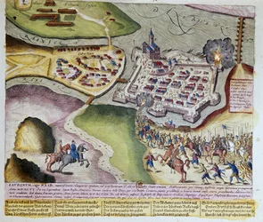 The Capture of Raab by Adolf Schwarzenberg on 28/03/1598. 1653 Print by Franz Hogenberg (1535-1590)