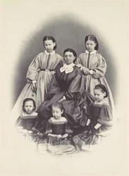 Portrait of a Seated Woman Surrounded by Five Girls, Seated and Standing