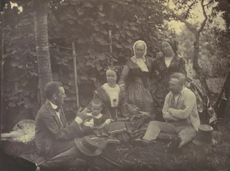 Three Women, Two Men, and a Child on a Picnic