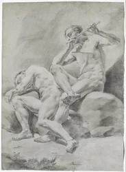 Two Nude Men, Sleeping and Playing the Flute
