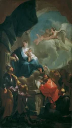 Enthroned Madonna with Child, Venerated by Saints