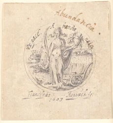Abundance as a Standing Female Figure with Cornucopia and Peace