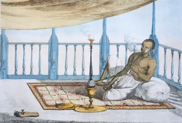 Man Smoking a Hookah of Hashish or Opium, pub. 1808-12