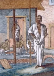 Money-Changer at His Shop, His Clerk Recording Transactions and a Pet Cockatiel