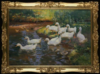 Duck Family (Ducks with Ducklings by the Stream)