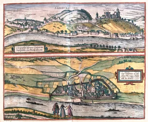 Accurate overview of the town of Saarburg and the town of Pfaltz an der Mosel, Germany