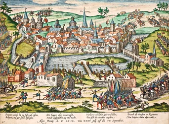 Papists Lay Siege to Poitiers, July 1569, engraving