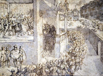 War of Religion (Saint Barthelemy). Drawing by Hogenberg