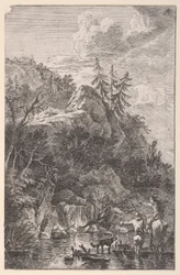 Plate 5: Female Figure on Horseback and a Male Figure with a Dog Standing in a Street