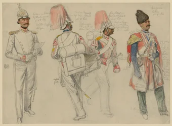 von Kossacowski, Captain of the Preobraschenski Regiment; Steppanoff, Drummer of the Emperor of Austria Regiment; Petroff, Flutist of the Friedrich Wilhelm III Regiment; Dgingosow, Leskier