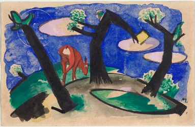 Landscape with Red Animal, Postcard from Sindelsdorf to Alfred Kubin in Wernstein/Zwickledt
