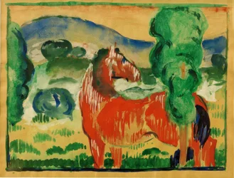 Red Horse in a Colorful Landscape