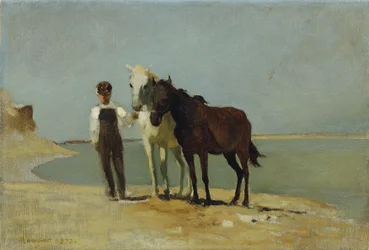 A Boy with Horses on the Beach