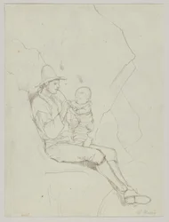 A Seated Italian Shepherd with a Small Child on His Lap