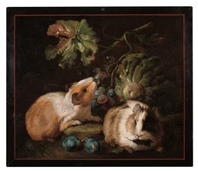 Roman Micromosaic Panel Depicting Two Guinea-Pigs Eating Cabbage and Grapes, 1800-25