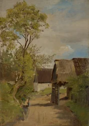 Village Street in Aresing (?) with Female Figure
