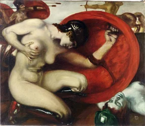 Wounded Amazon by Franz Ritter von Stuck (1863-1928). Oil on canvas, size: 62.8 x 72.7