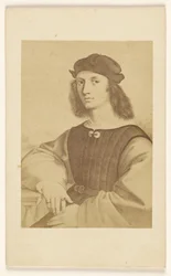 Copy of an unidentified 15th - 16th century painting of a man with long hair seated