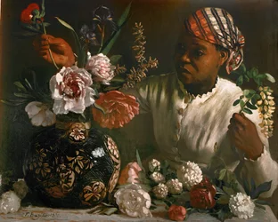 Black Woman with Peonies