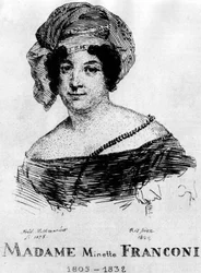Circus: Eau forte by Frédéric Hillemacher, portrait of Mrs. Minette Franconi (1805-1832) - in The Franconi Circus.