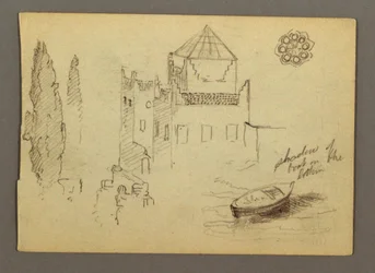 Castle by Water, Boat, Trees, Possibly 1868