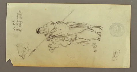 Figure Riding a Camel, Carrying a Spear, Two Figure Studies, possibly 1868